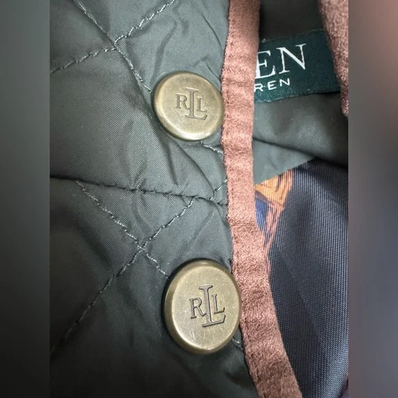 Lauren Ralph Lauren Quilted Jacket XXL Olive Green Hooded 3/4 Equestrian Coat - Picture 8 of 11